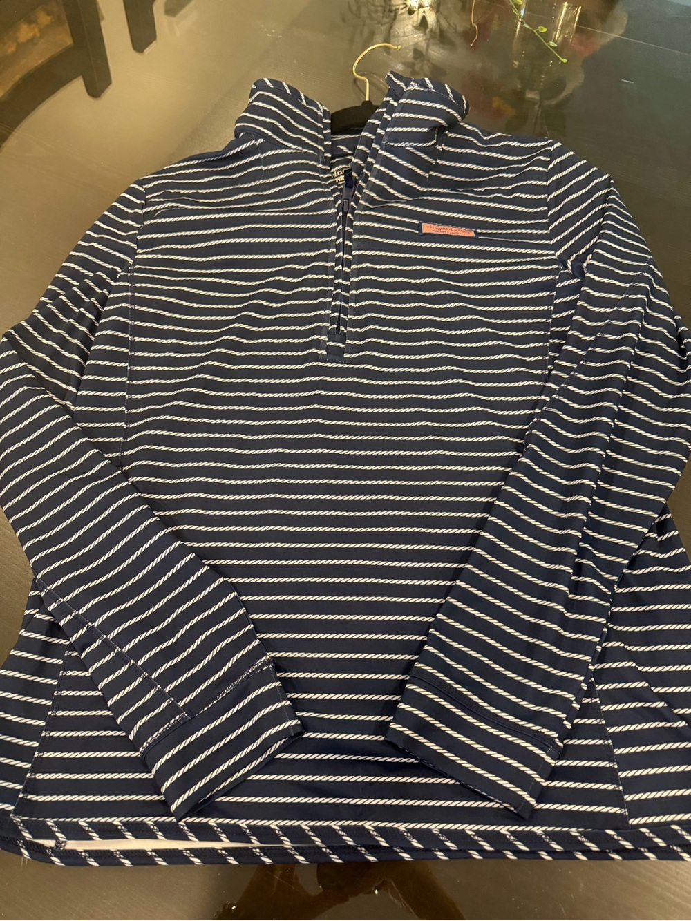 Vineyard Vines Navy and White Striped Half-Zip Pullover